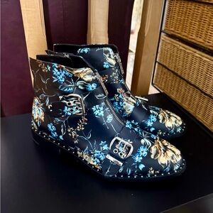 Gianni Bini Dark Romance Kenderix Studded Black and Blue Floral Ankle Boots